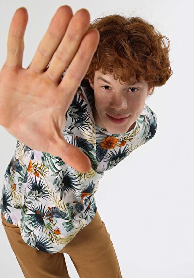 صورة من   رقبة مستديرة مطبوعة رجالي متعدد الألوان كم قصير تي شيرت