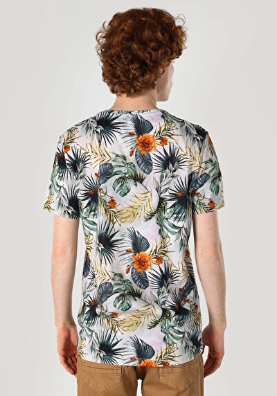 صورة من رقبة مستديرة مطبوعة رجالي متعدد الألوان كم قصير تي شيرت