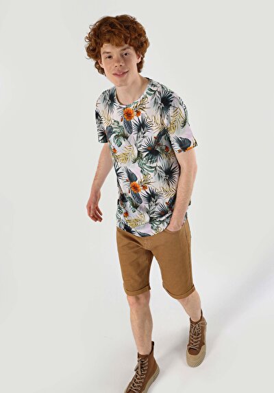 صورة من رقبة مستديرة مطبوعة رجالي متعدد الألوان كم قصير تي شيرت