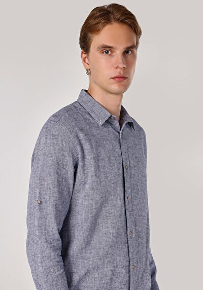 اعرض التفاصيل لـ أزرق للرجال قميص  كم طويل