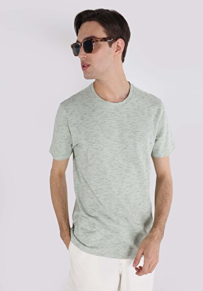 صورة من عادي مقاس رقبة مستديرة جاكار رجالي أخضر كم قصير تي شيرت