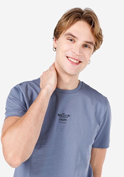 اعرض التفاصيل لـ   رقبة مستديرة مستقيم رجالي أزرق كم قصير تي شيرت