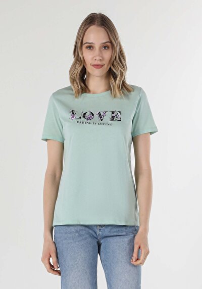 اعرض التفاصيل لـ أخضر للنساء تي شيرت بأكمام قصيرة