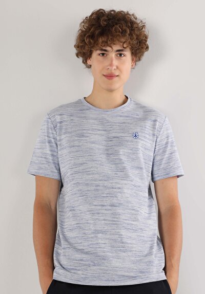 اعرض التفاصيل لـ عادي مقاس رقبة مستديرة جاكار رجالي أزرق كم قصير تي شيرت