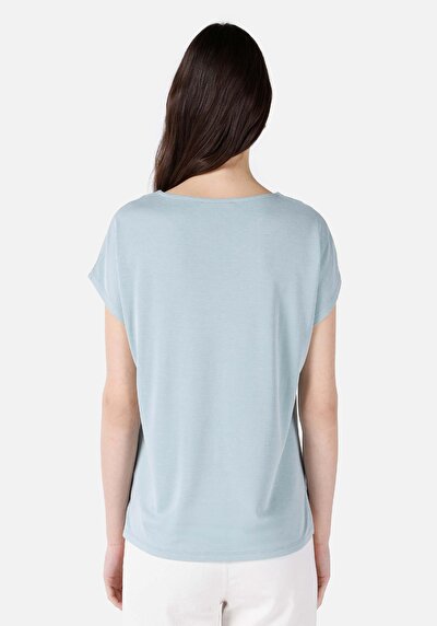 صورة من رقبة مستديرة مستقيم نسائي أخضر كم قصير تي شيرت