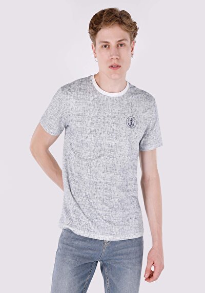 صورة من   رقبة مستديرة مطبوعة للرجال أبيض بأكمام قصيرة تي شيرت