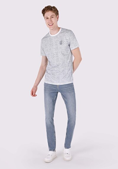 اعرض التفاصيل لـ   رقبة مستديرة مطبوعة للرجال أبيض بأكمام قصيرة تي شيرت