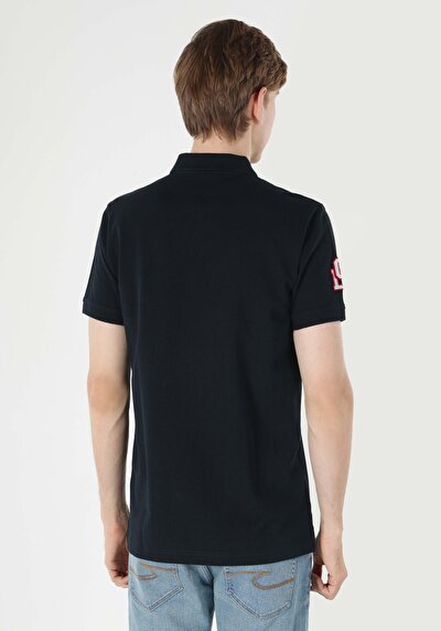 اعرض التفاصيل لـ عادي رقبة بولو رجالي أزرق كحلي كم قصير تي شيرت