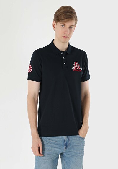 اعرض التفاصيل لـ عادي رقبة بولو رجالي أزرق كحلي كم قصير تي شيرت