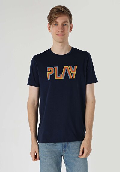 اعرض التفاصيل لـ   رقبة مستديرة مستقيم رجالي أزرق كحلي كم قصير تي شيرت