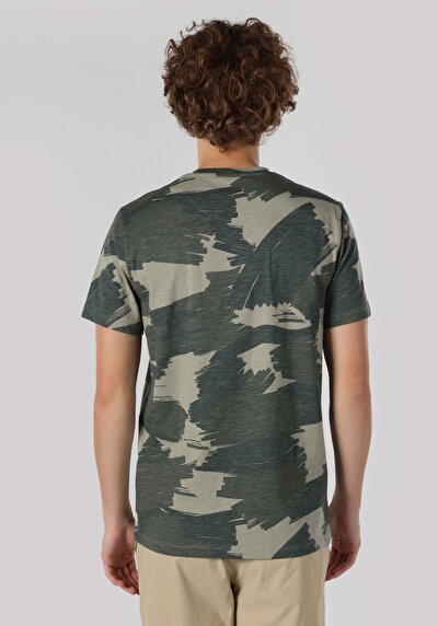 صورة من رقبة مستديرة مطبوعة رجالي أخضر كم قصير تي شيرت