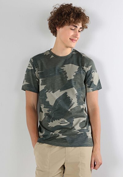 اعرض التفاصيل لـ   رقبة مستديرة مطبوعة رجالي أخضر كم قصير تي شيرت