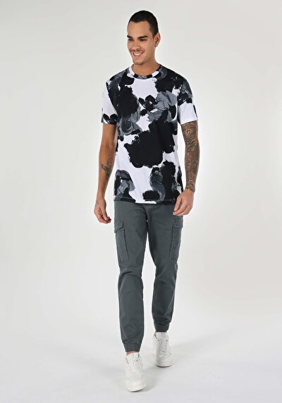 اعرض التفاصيل لـ   رقبة مستديرة مطبوعة للرجال أبيض بأكمام قصيرة تي شيرت