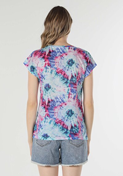 صورة من متعدد الألوان للنساء تي شيرت بأكمام قصيرة