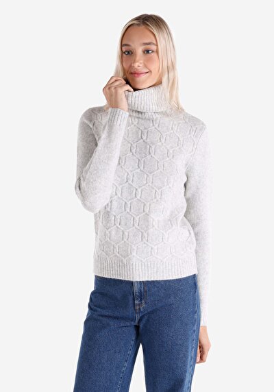 صورة من ضيق  رقبة السلحفاة جاكار نسائي سترة رمادية