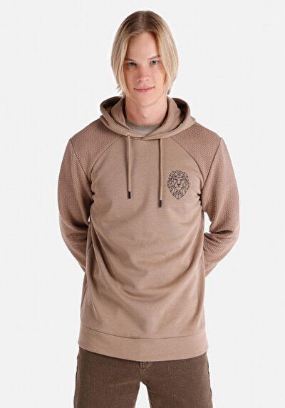 صورة من تي شيرت رجالي بني بأكمام طويلة بمقنع عادي