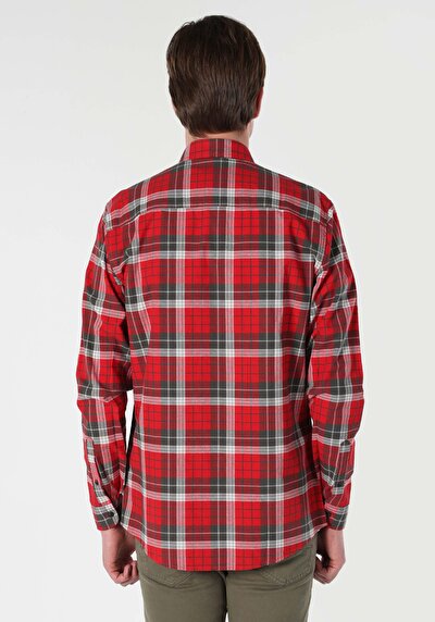 اعرض التفاصيل لـ قميص   رقبة منقوشة رجالي أحمر كم طويل قميص