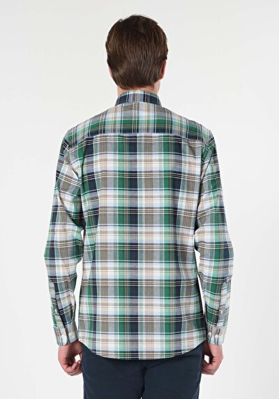 صورة من قميص رقبة منقوشة رجالي قميص أخضر طويل الأكمام