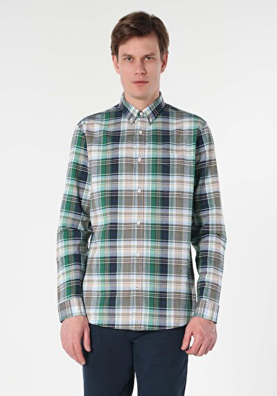 اعرض التفاصيل لـ قميص   رقبة منقوشة رجالي قميص أخضر طويل الأكمام