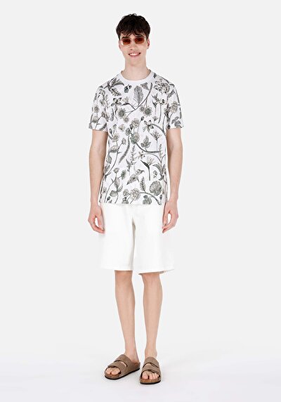 اعرض التفاصيل لـ   رقبة مستديرة مطبوعة رجالي بيج كم قصير تي شيرت