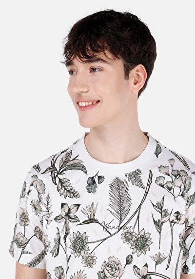 اعرض التفاصيل لـ   رقبة مستديرة مطبوعة رجالي بيج كم قصير تي شيرت