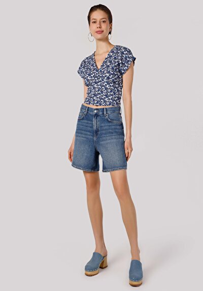 صورة من سليم صالح الخامس الرقبة المطبوعة الأزرق نسائي قصيرة الأكمام تي شيرت Cl1063258