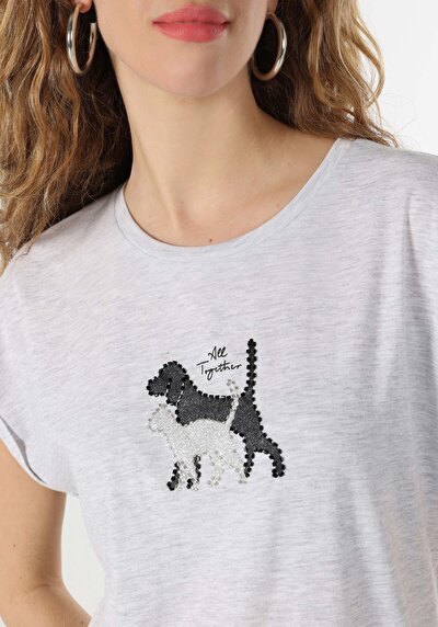 اعرض التفاصيل لـ رمادي للنساء تي شيرت بأكمام قصيرة