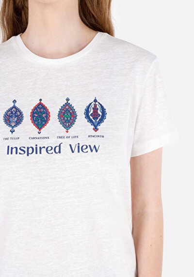 اعرض التفاصيل لـ   رقبة مستديرة مطبوعة نسائية أبيض قصيرة أكمام تي شيرت