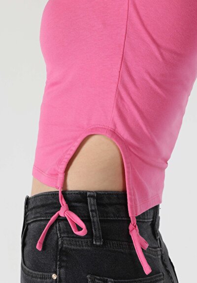 اعرض التفاصيل لـ ضيق قصة رقبة مستديرة نسائي وردي كم قصير تي شيرت