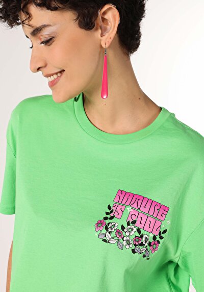 اعرض التفاصيل لـ كومفورت فيت رقبة مستديرة نسائي أخضر كم قصير تي شيرت