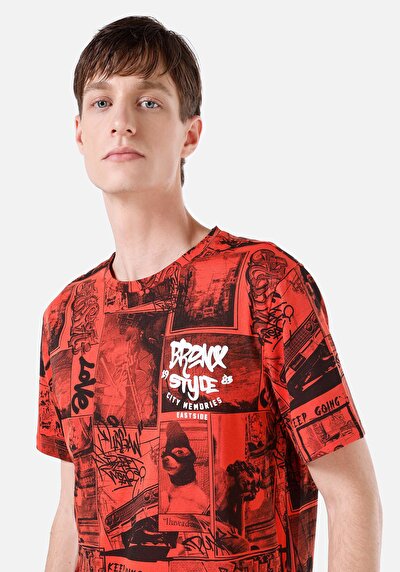 اعرض التفاصيل لـ   رقبة مستديرة مطبوعة رجالي برتقالي كم قصير تي شيرت