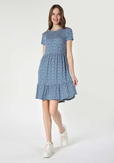 اعرض التفاصيل لـ  عادي أزهار نسائي متعدد الألوان فستان قصير الأكمام