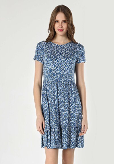 اعرض التفاصيل لـ  عادي أزهار نسائي متعدد الألوان فستان قصير الأكمام