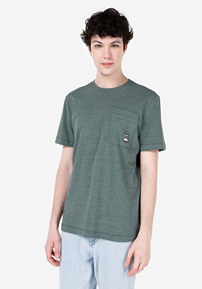 صورة من عادي مقاس رقبة مستديرة جاكار رجالي أخضر كم قصير تي شيرت