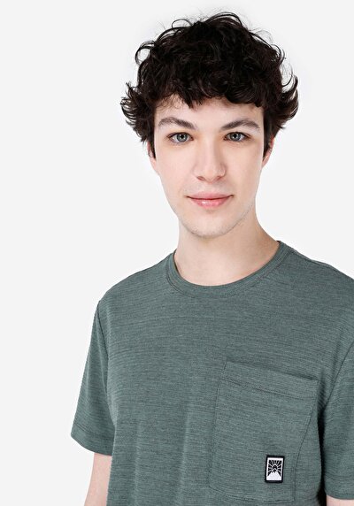 اعرض التفاصيل لـ عادي مقاس رقبة مستديرة جاكار رجالي أخضر كم قصير تي شيرت