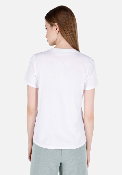 صورة من رقبة مستديرة مطبوعة نسائية أبيض قصيرة أكمام تي شيرت