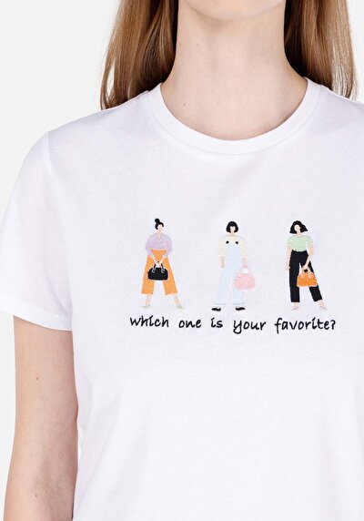 اعرض التفاصيل لـ   رقبة مستديرة مطبوعة نسائية أبيض قصيرة أكمام تي شيرت