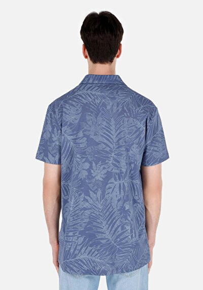 اعرض التفاصيل لـ كومفورت فيت بولو طوق مطبوع رجالي أزرق كم قصير تي شيرت