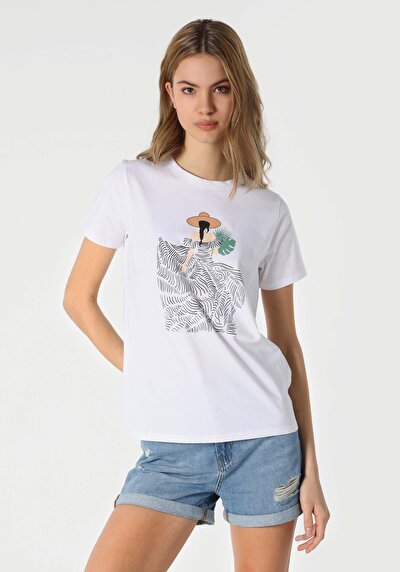 اعرض التفاصيل لـ أبيض للنساء تي شيرت بأكمام قصيرة