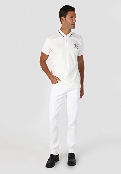 اعرض التفاصيل لـ مقاس عادي مطبوع أبيض للرجال بياقة بولو بأكمام قصيرة تي شيرت Cl1063383 