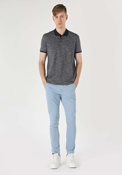 صورة من عادي رقبة بولو جاكار رجالي أزرق كحلي كم قصير تي شيرت