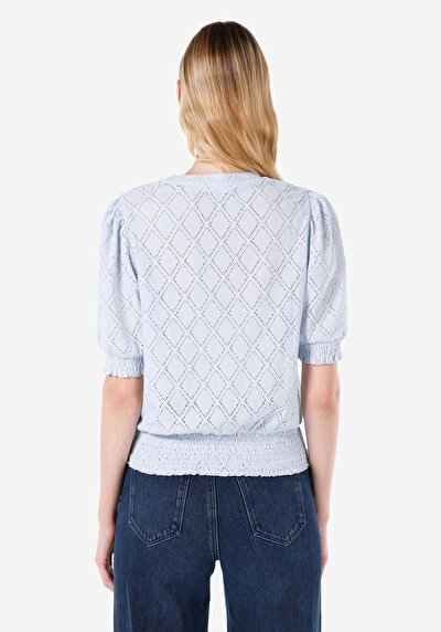 اعرض التفاصيل لـ عادي رقبة مستديرة نسائي أزرق كم قصير تي شيرت