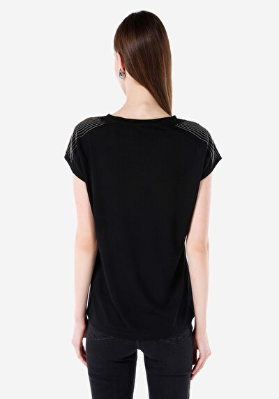 اعرض التفاصيل لـ عادي مقاس رقبة مستديرة نسائي أسود كم قصير تي شيرت