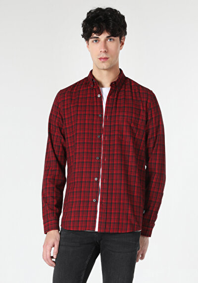 اعرض التفاصيل لـ أحمر للرجال قميص  كم طويل