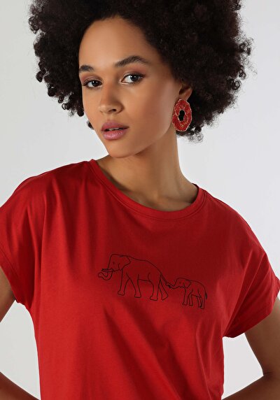 اعرض التفاصيل لـ أحمر للنساء تي شيرت بأكمام قصيرة