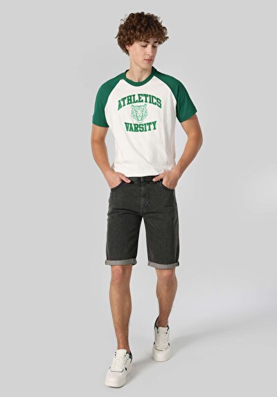 صورة من عادي   الخصر مستقيم رجالي رمادي جان شورت