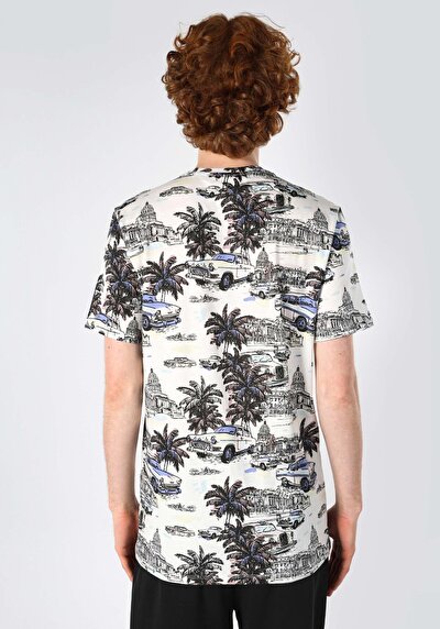 صورة من رقبة مستديرة مطبوعة رجالي متعدد الألوان كم قصير تي شيرت