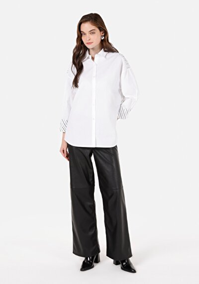 صورة من أبيض للنساء قميص كم طويل