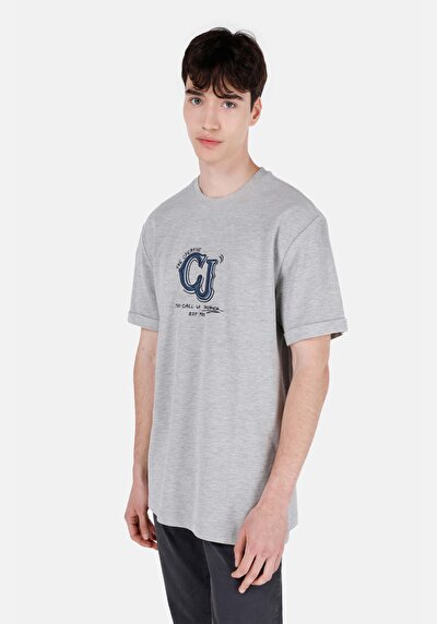 صورة من كومفورت فيت رقبة مستديرة مستقيم رجالي رمادي كم قصير تي شيرت