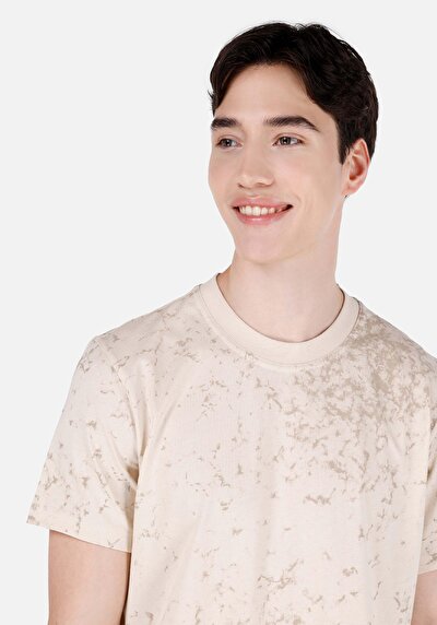 اعرض التفاصيل لـ   رقبة مستديرة مطبوعة رجالي بيج كم قصير تي شيرت